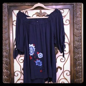 Navy embroidered top